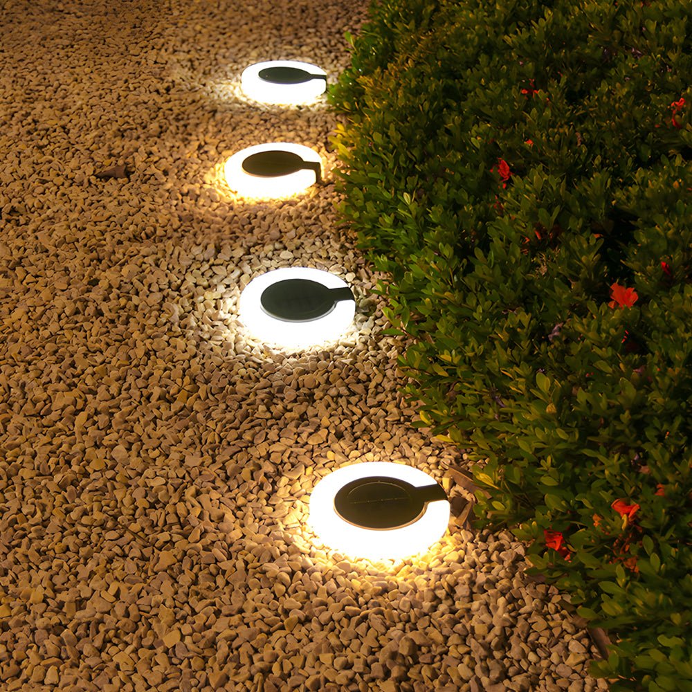 Contemporary Waterproof Round Solar Deck Lights Set for Outdoor Spaces