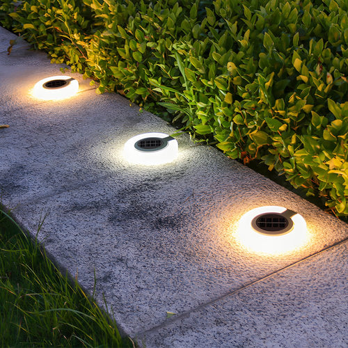 Contemporary Waterproof Round Solar Deck Lights Set for Outdoor Spaces