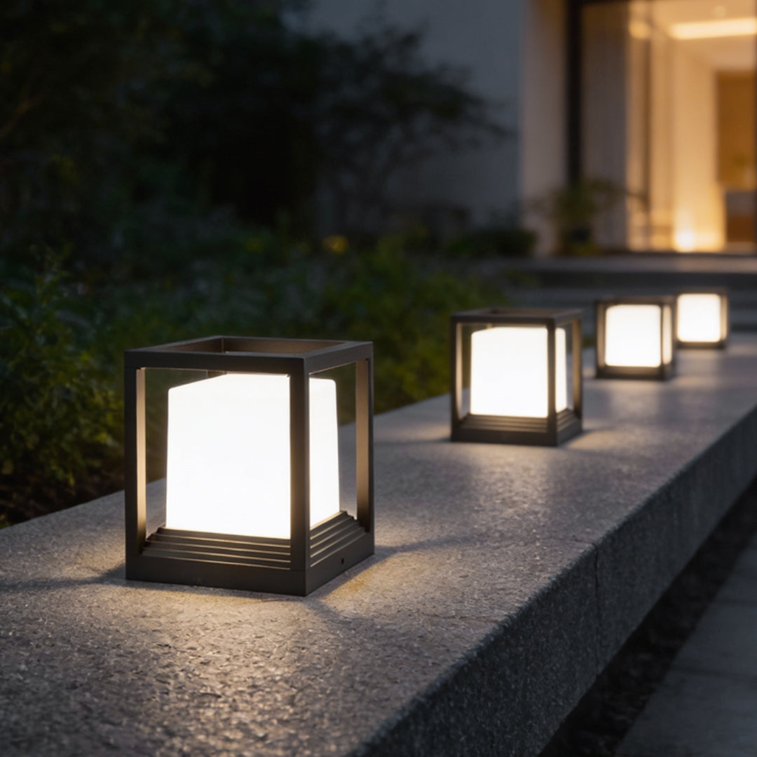 Minimalist Square Waterproof LED Garden Pedestal Light in Sleek Black
