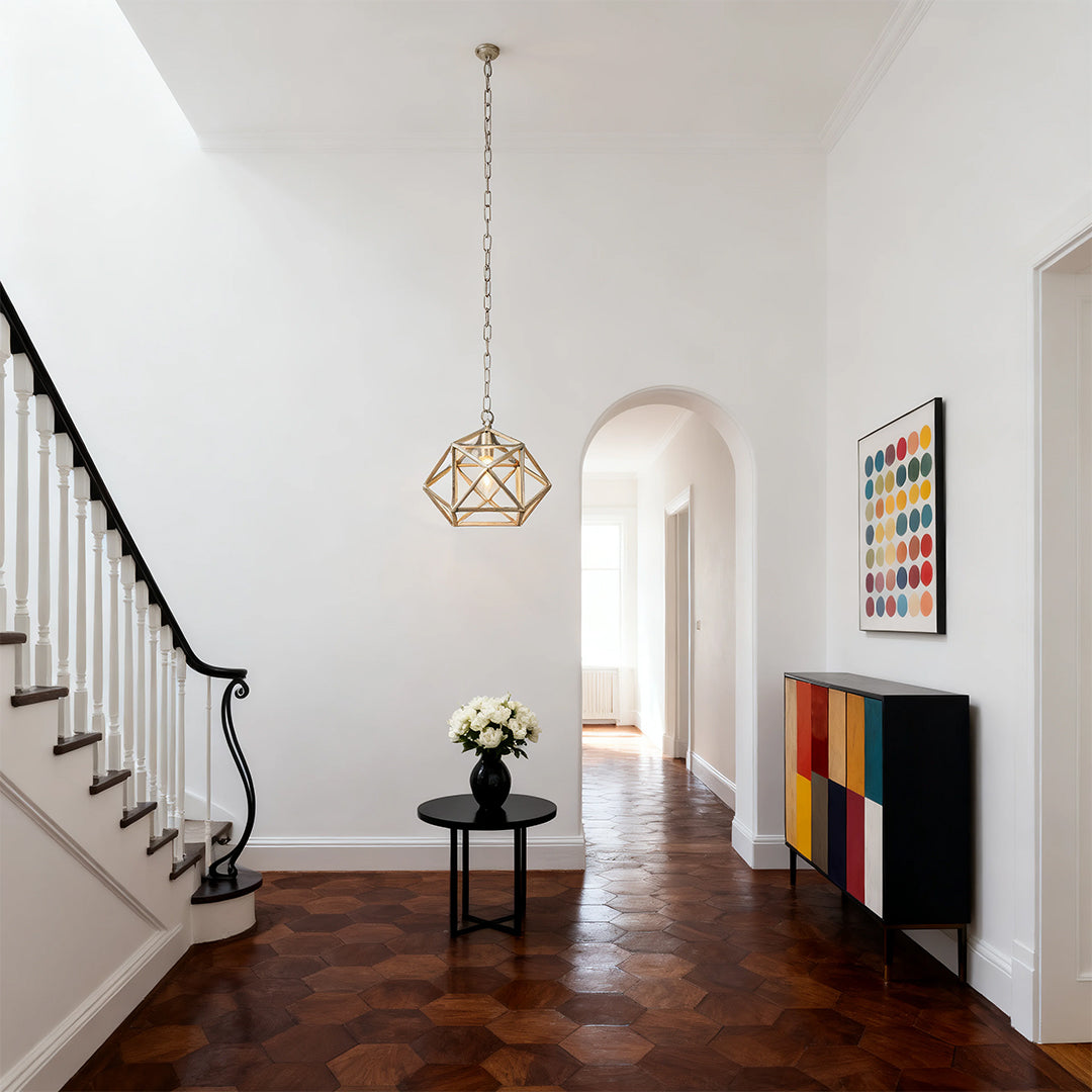 Chic Gold Metal Geometric Pendant Light with Adjustable Chain for Dining Room
