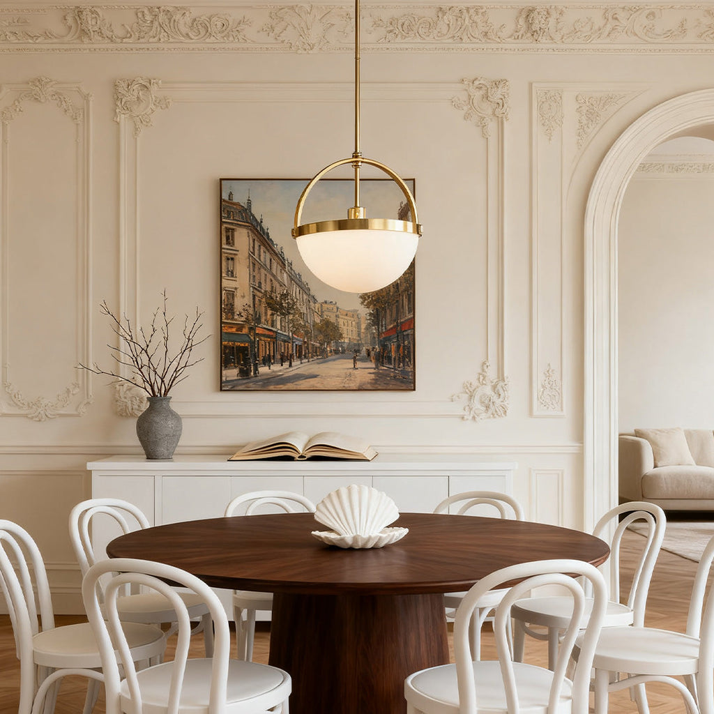 Minimalist Gold and White Pendant Light Fixture for Modern Living Spaces