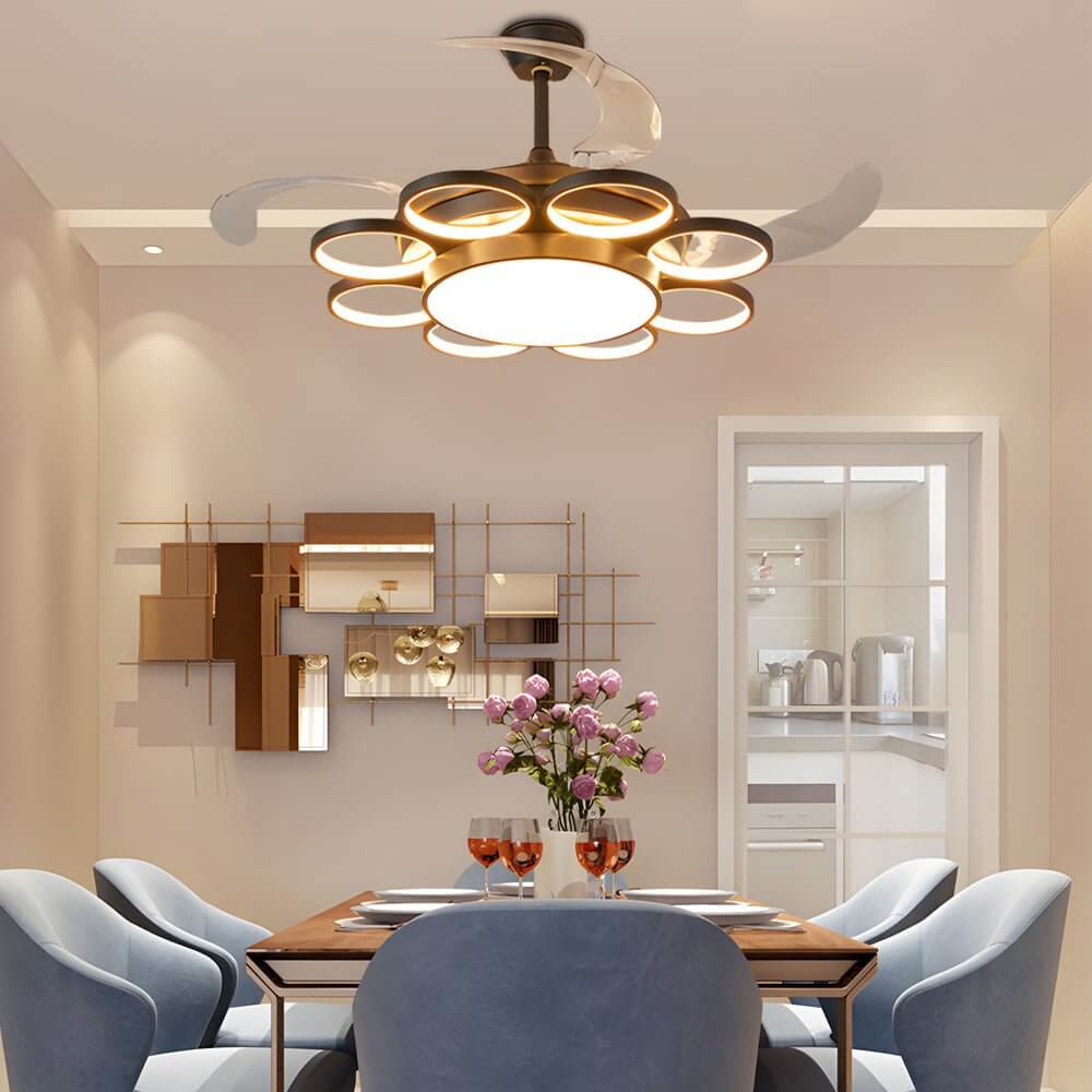 Modern Gold Ceiling Fan with Silent LED Light for Living Room Décor