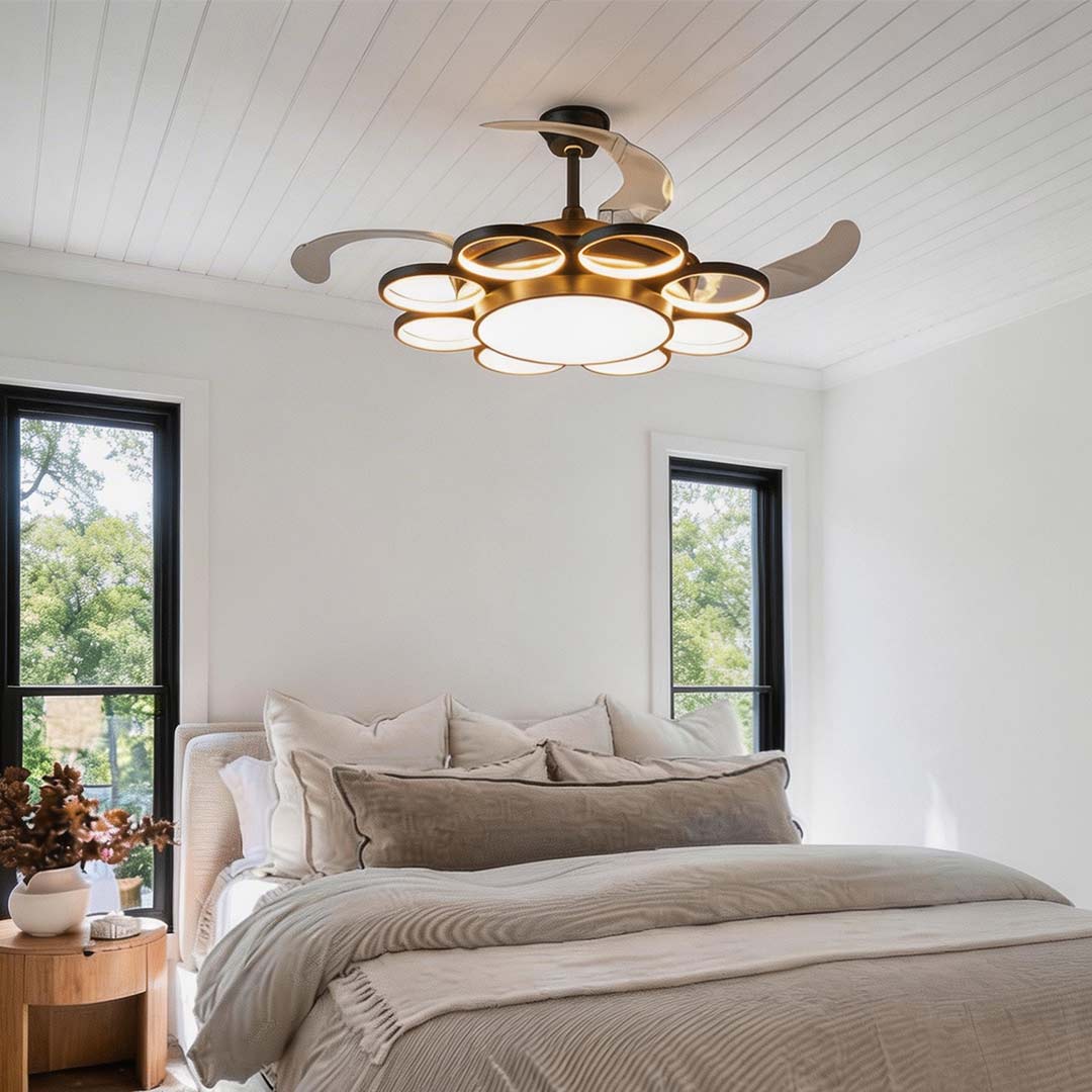 Modern Gold Ceiling Fan with Silent LED Light for Living Room Décor