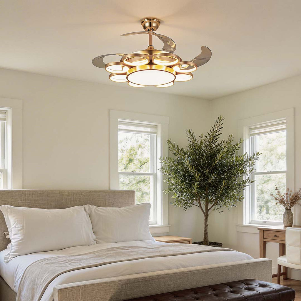 Modern Gold Ceiling Fan with Silent LED Light for Living Room Décor