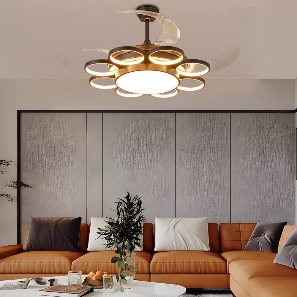 Modern Gold Ceiling Fan with Silent LED Light for Living Room Décor