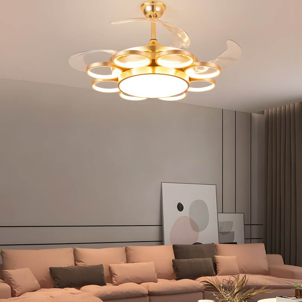 Modern Gold Ceiling Fan with Silent LED Light for Living Room Décor