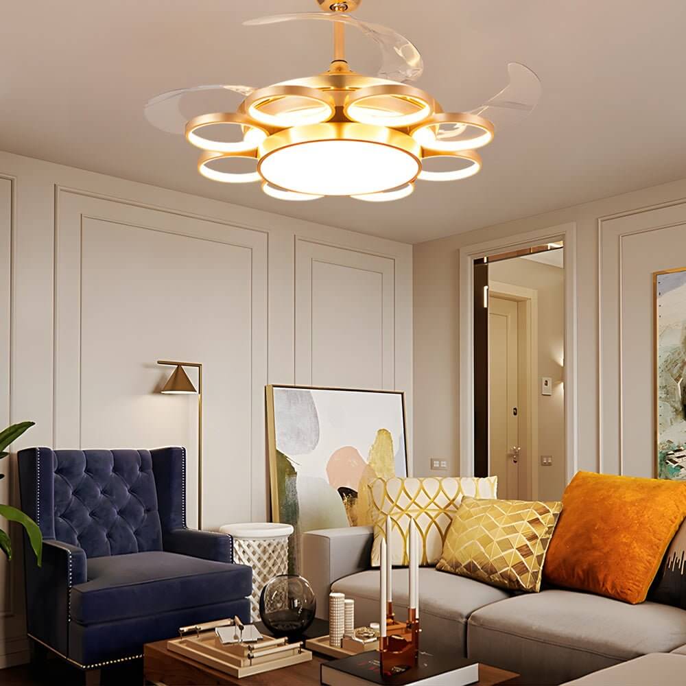 Modern Gold Ceiling Fan with Silent LED Light for Living Room Décor