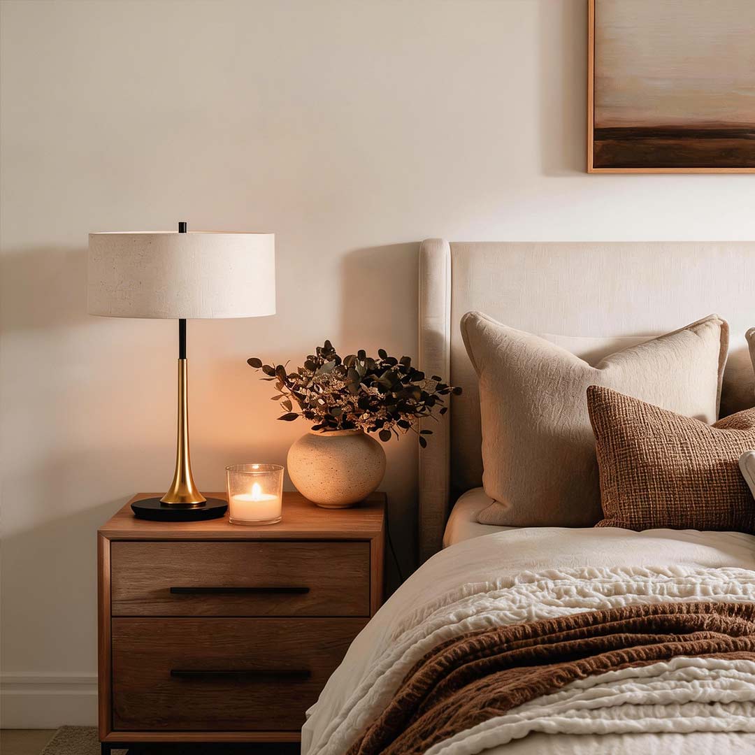 Elegant Modern Fabric Table Lamp with Metal Base for Living Room Decor