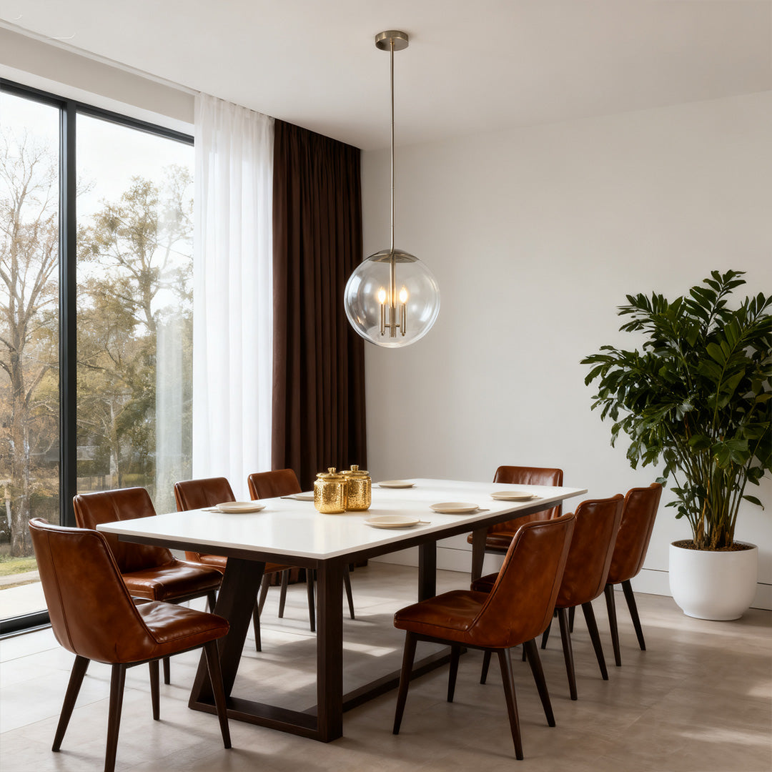 Contemporary Silver Glass Orb Pendant Light for Living Room or Dining Room
