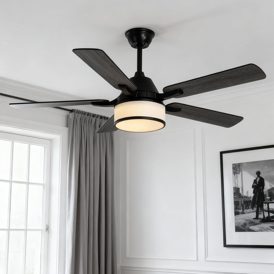 European Retro Fabric Shade Ceiling Fan Light for Living Room Décor