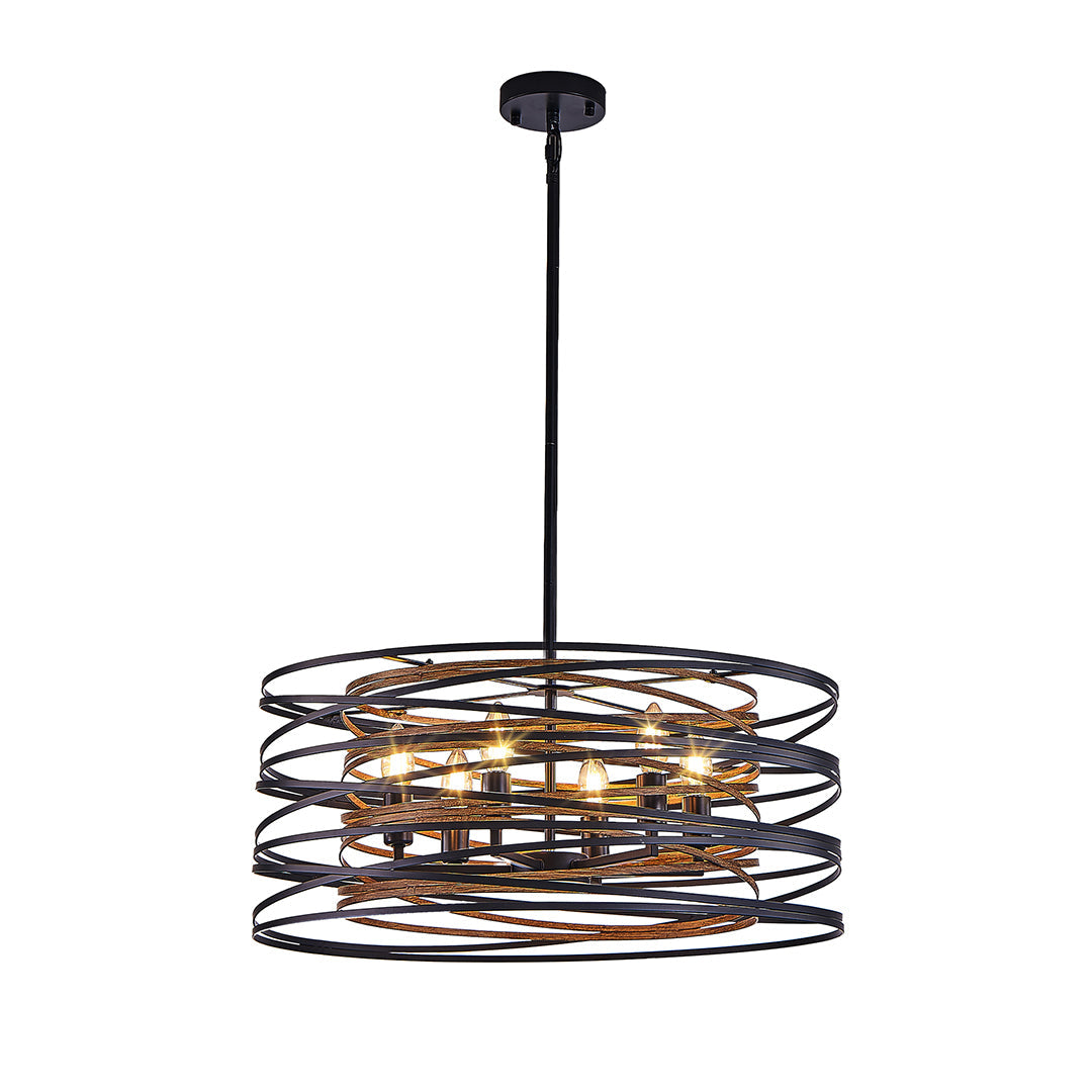 Industrial Black Iron Drum Pendant Light for Kitchen or Dining Room