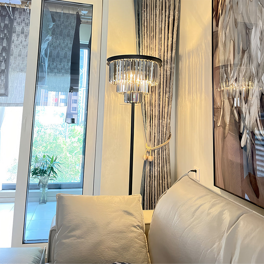 Glamorous Crystal Floor Lamp in Gold Finish for Luxurious Living Spaces