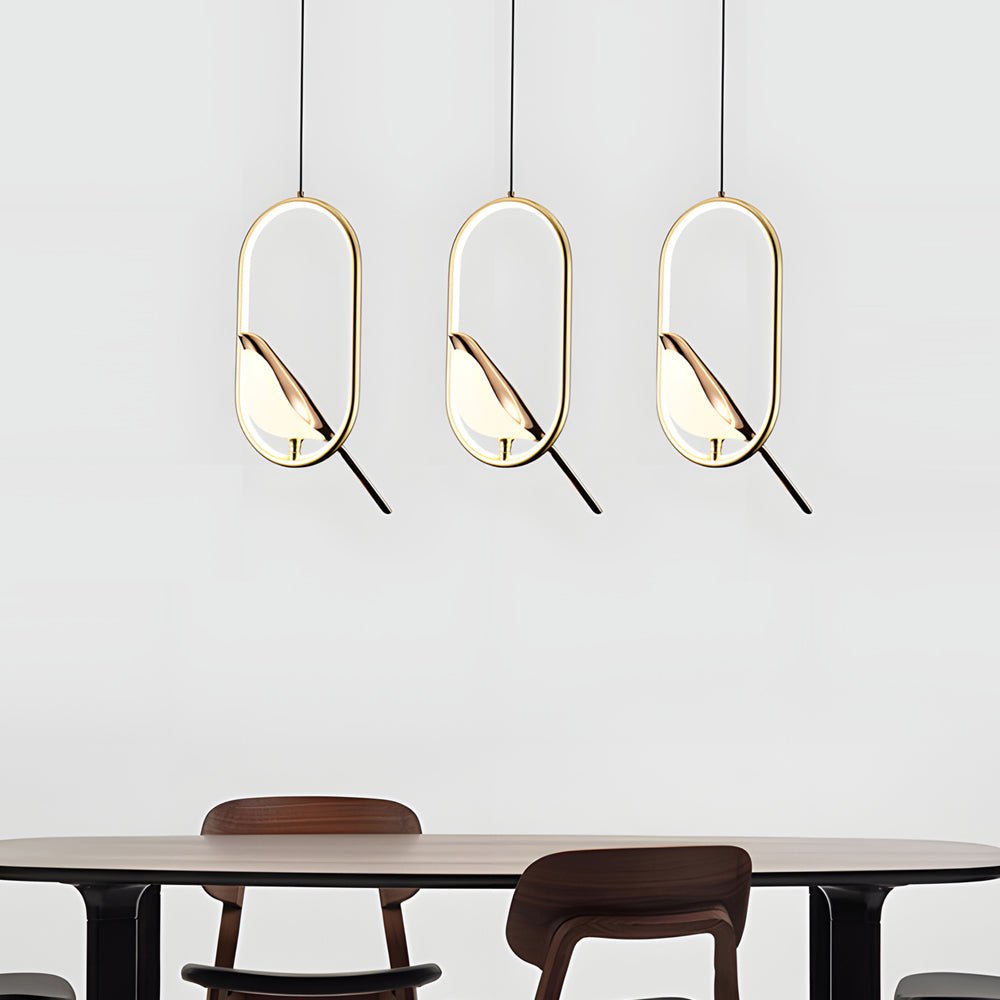 Sleek Modern Magpie Pendant Light in Circle/Oval Ring for Dining Room