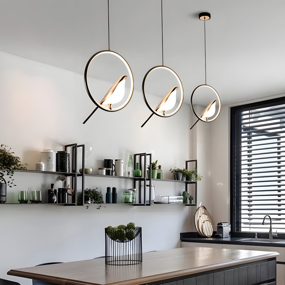 Sleek Modern Magpie Pendant Light in Circle/Oval Ring for Dining Room