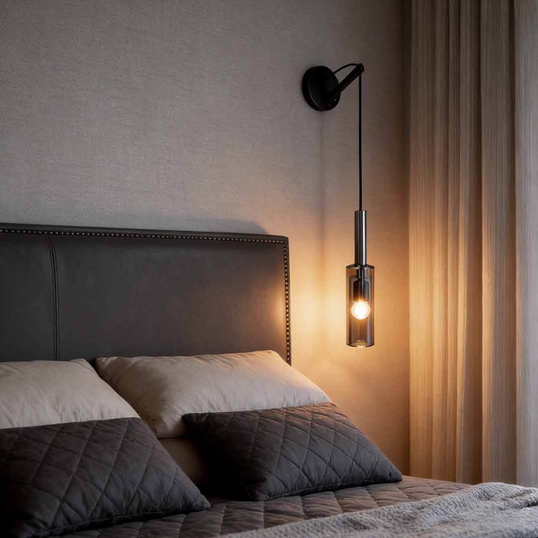 Black Modern Copper Wall Lamp for Bedside, Living Room, or Bedroom