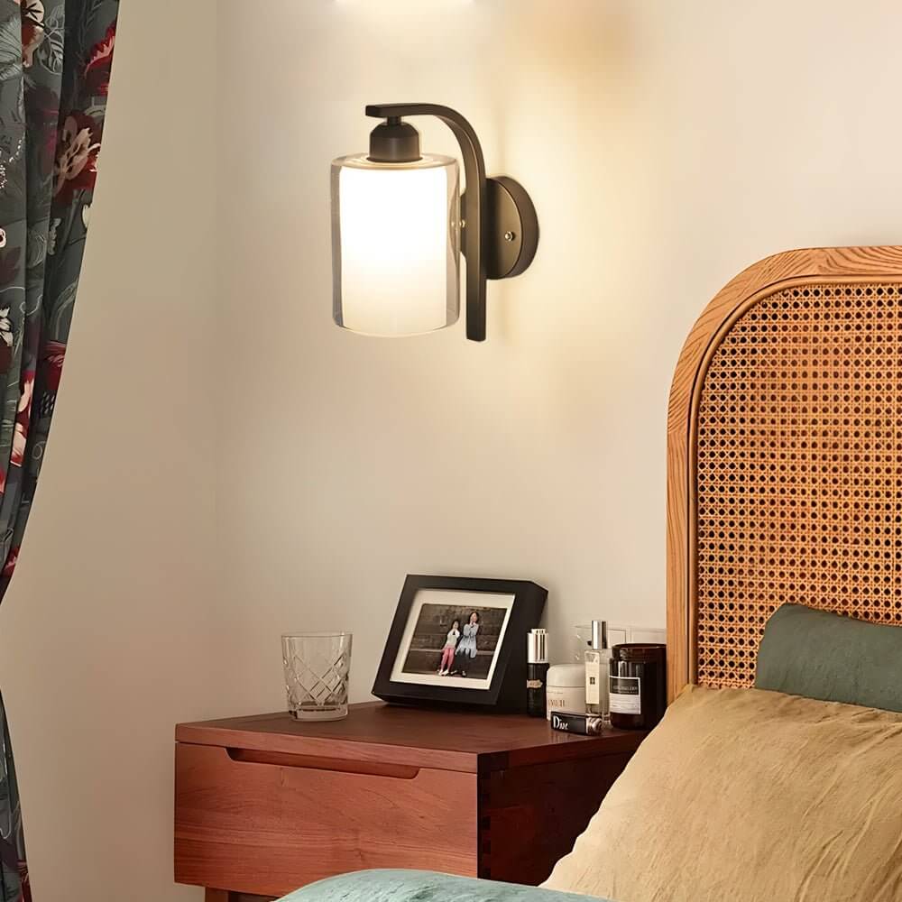 Sleek Black Cylindrical Glass Wall Sconce for Modern Living Spaces