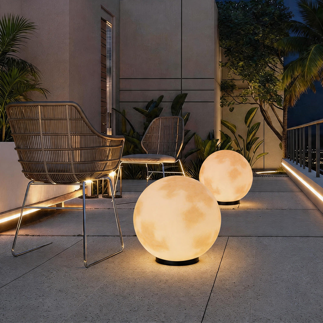 Modern Waterproof LED Moon Pillar Resin Lamp for Outdoor Garden Decor