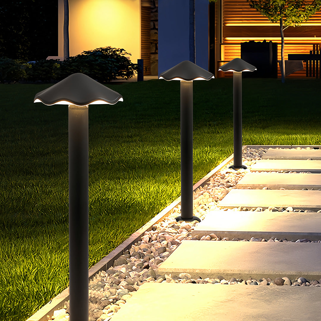 Industrial Black Metal Umbrella Pathway Lights for Outdoor Garden Walkways