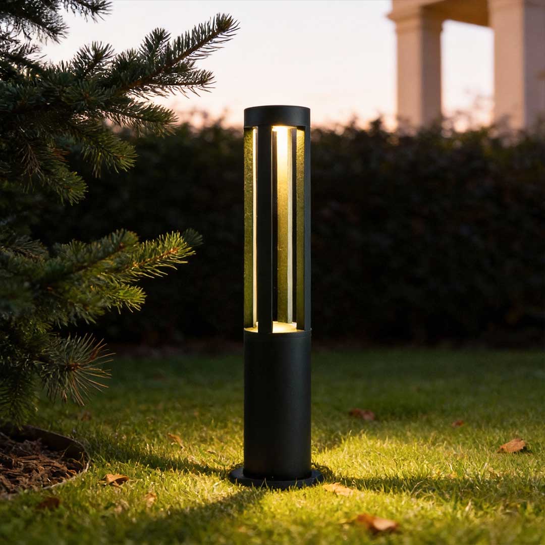 Modern Round Black LED Bollard Light Fixture for Outdoor Pathways