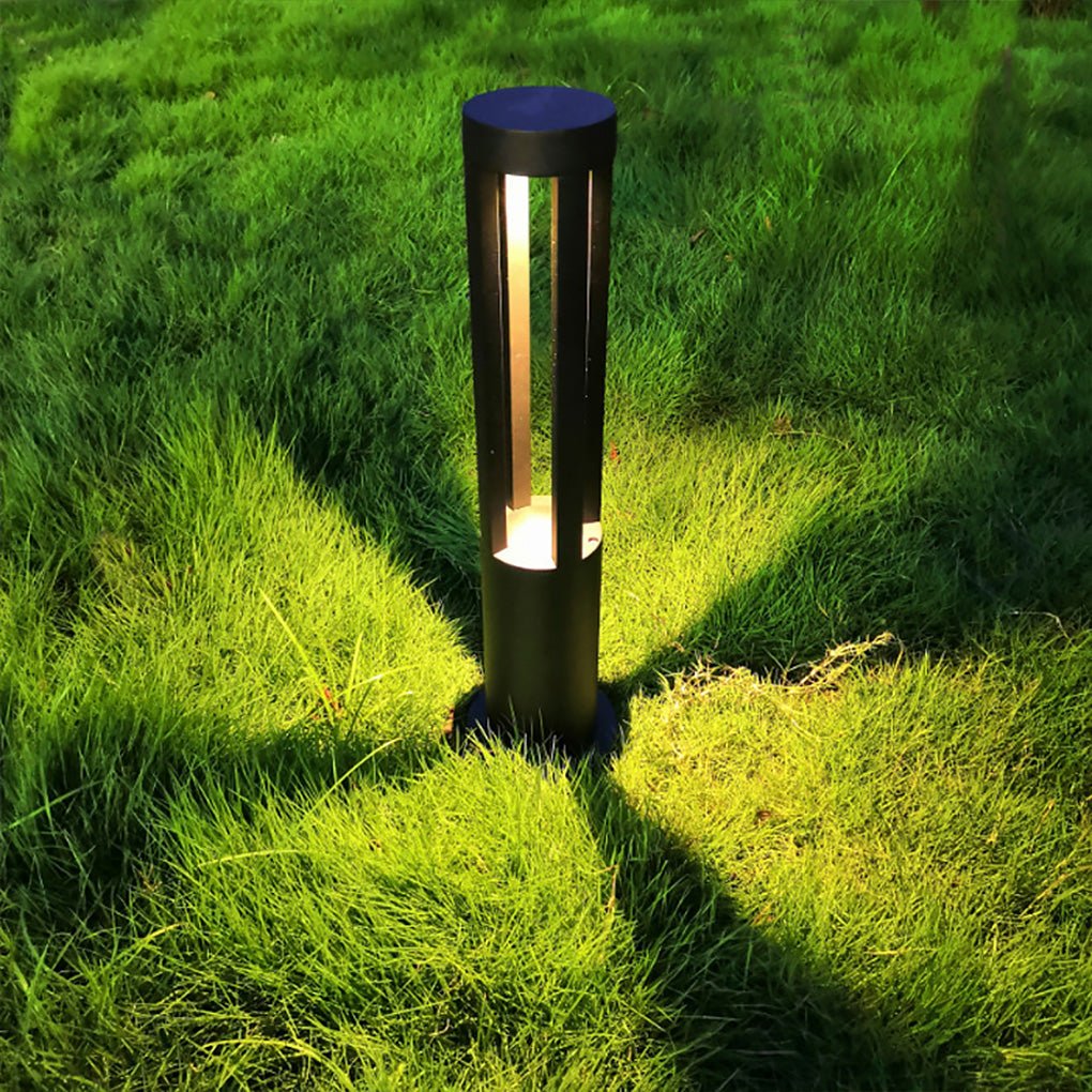 Modern Round Black LED Bollard Light Fixture for Outdoor Pathways