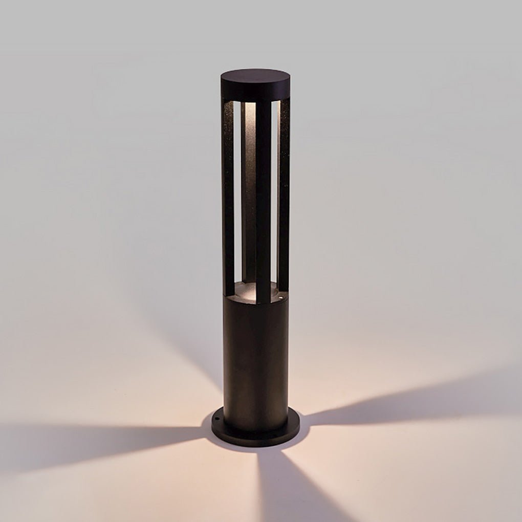 Modern Round Black LED Bollard Light Fixture for Outdoor Pathways