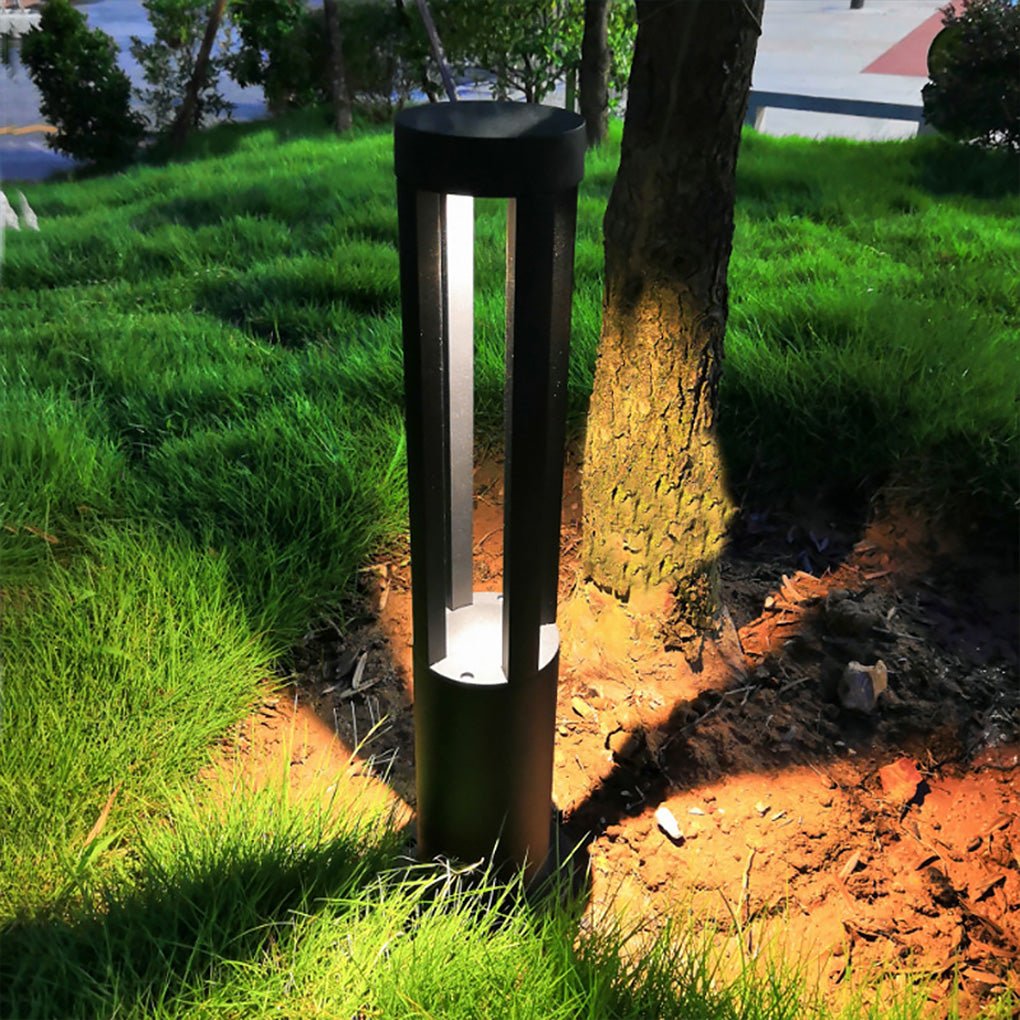 Modern Round Black LED Bollard Light Fixture for Outdoor Pathways