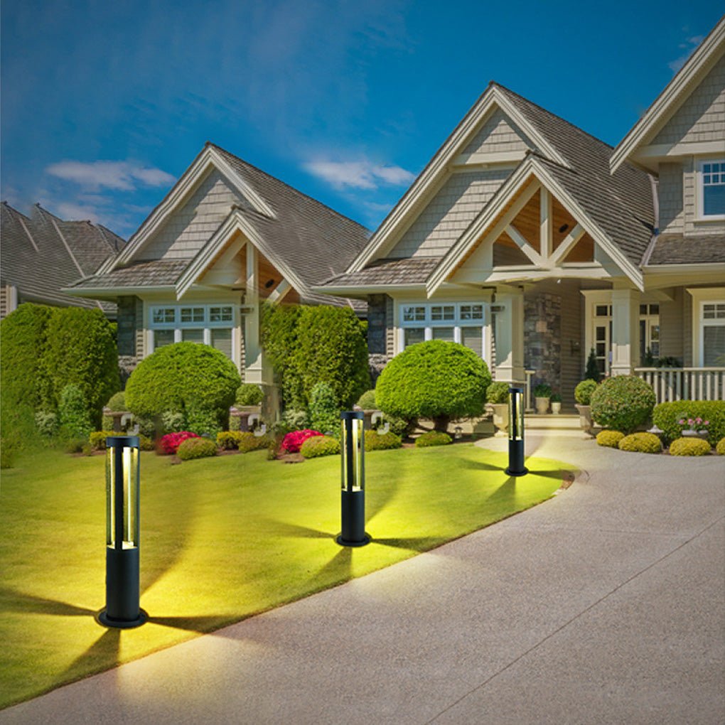 Modern Round Black LED Bollard Light Fixture for Outdoor Pathways