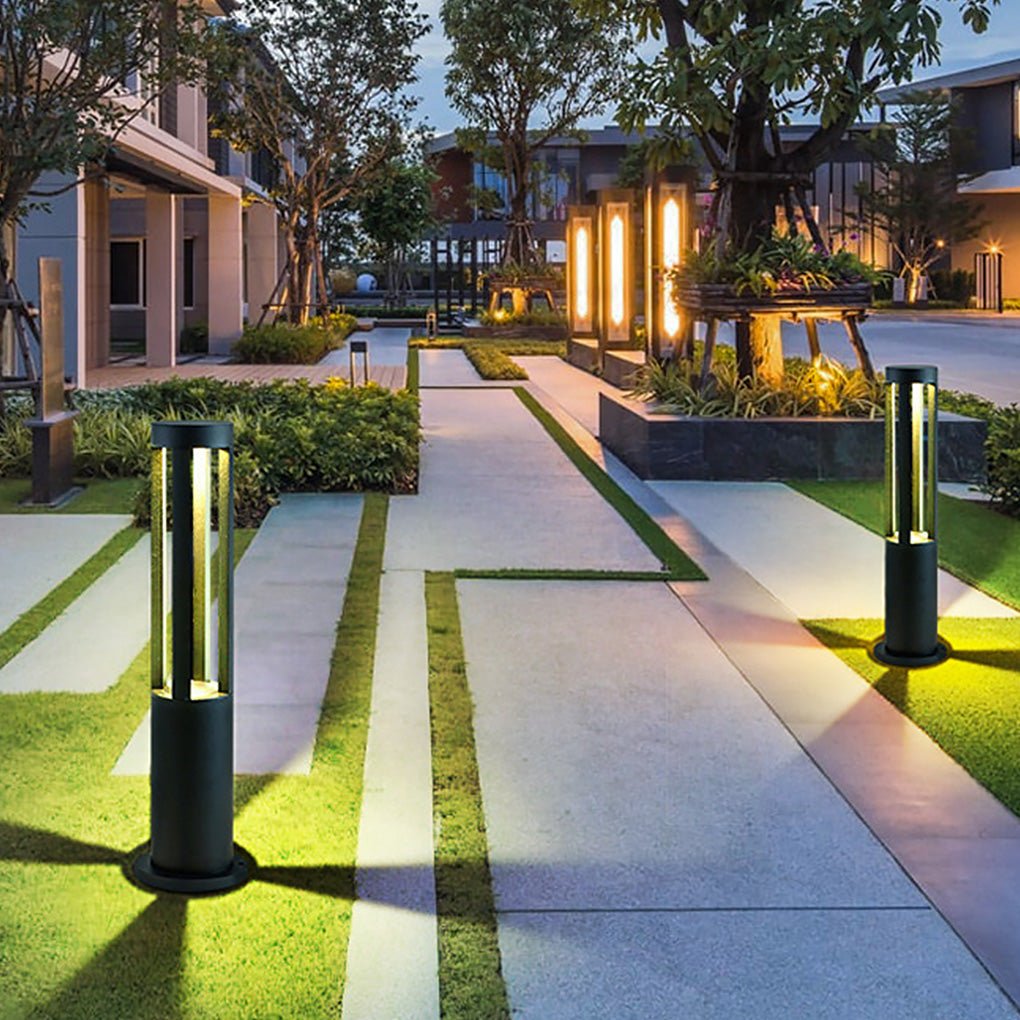 Modern Round Black LED Bollard Light Fixture for Outdoor Pathways