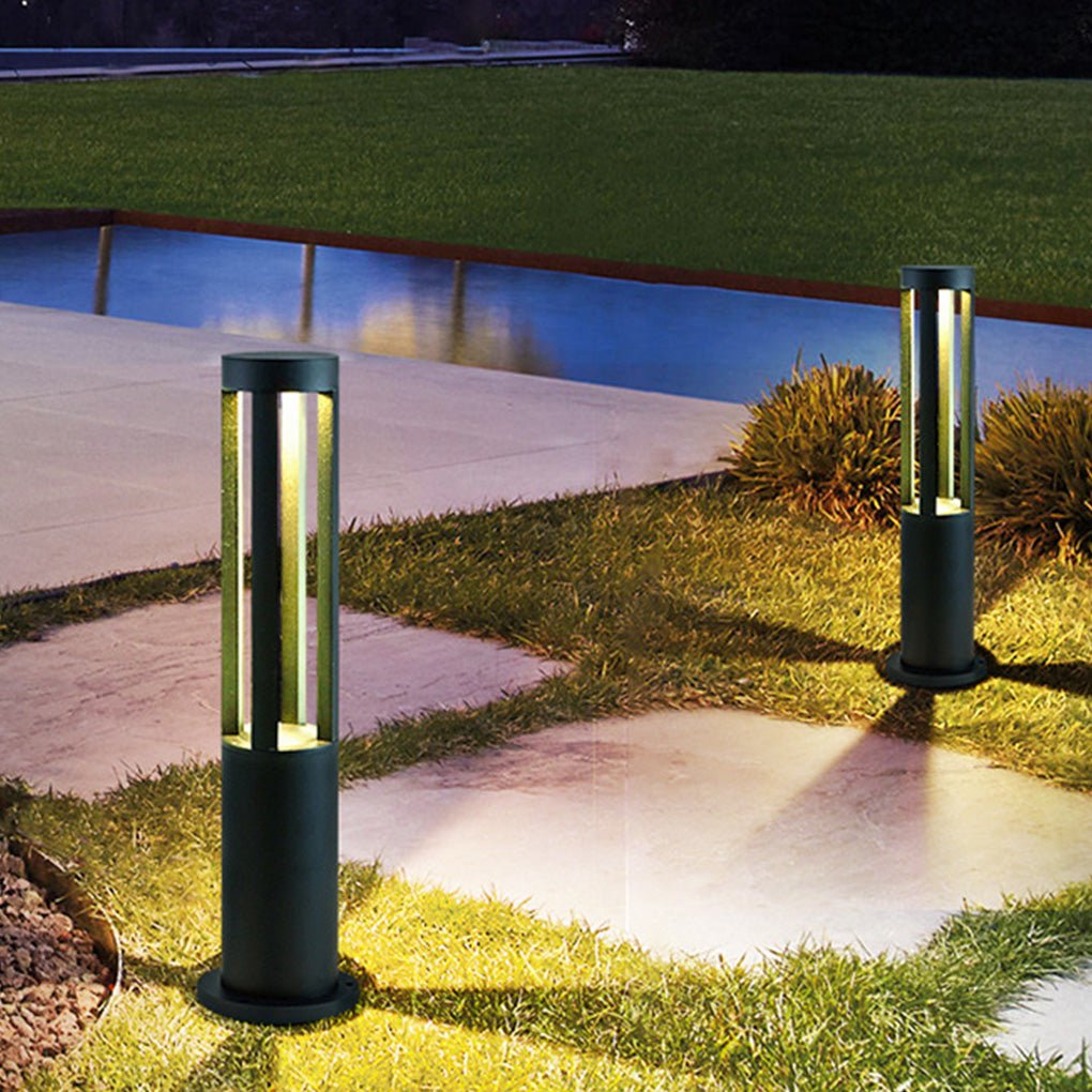 Modern Round Black LED Bollard Light Fixture for Outdoor Pathways