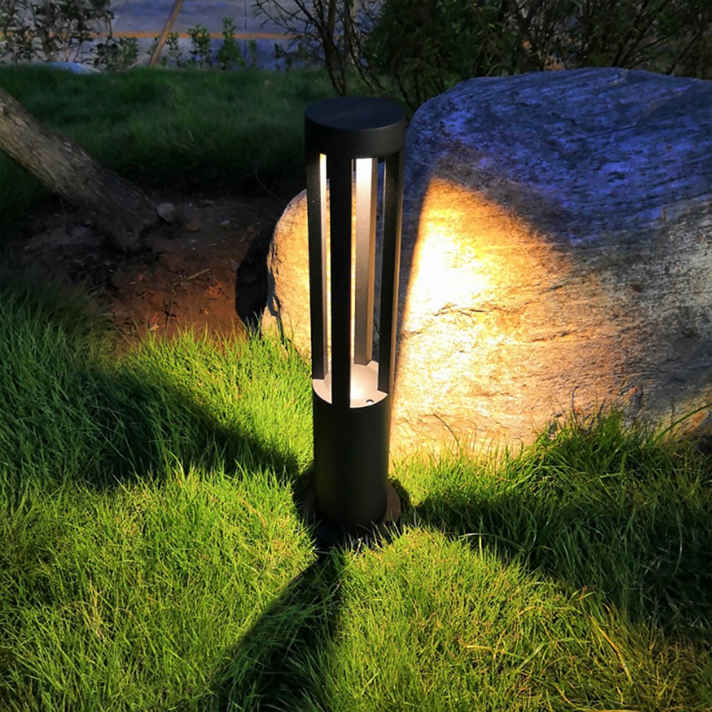Modern Round Black LED Bollard Light Fixture for Outdoor Pathways