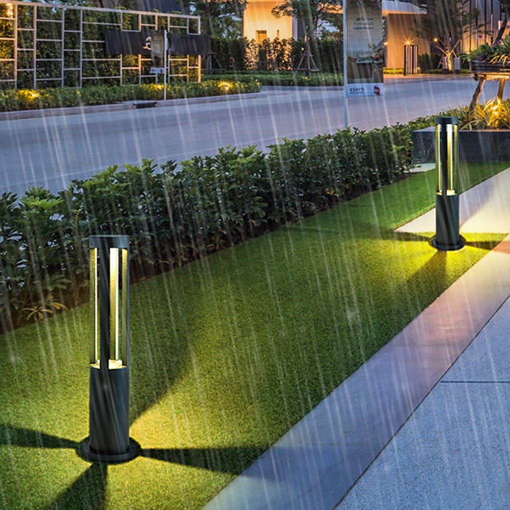 Modern Round Black LED Bollard Light Fixture for Outdoor Pathways