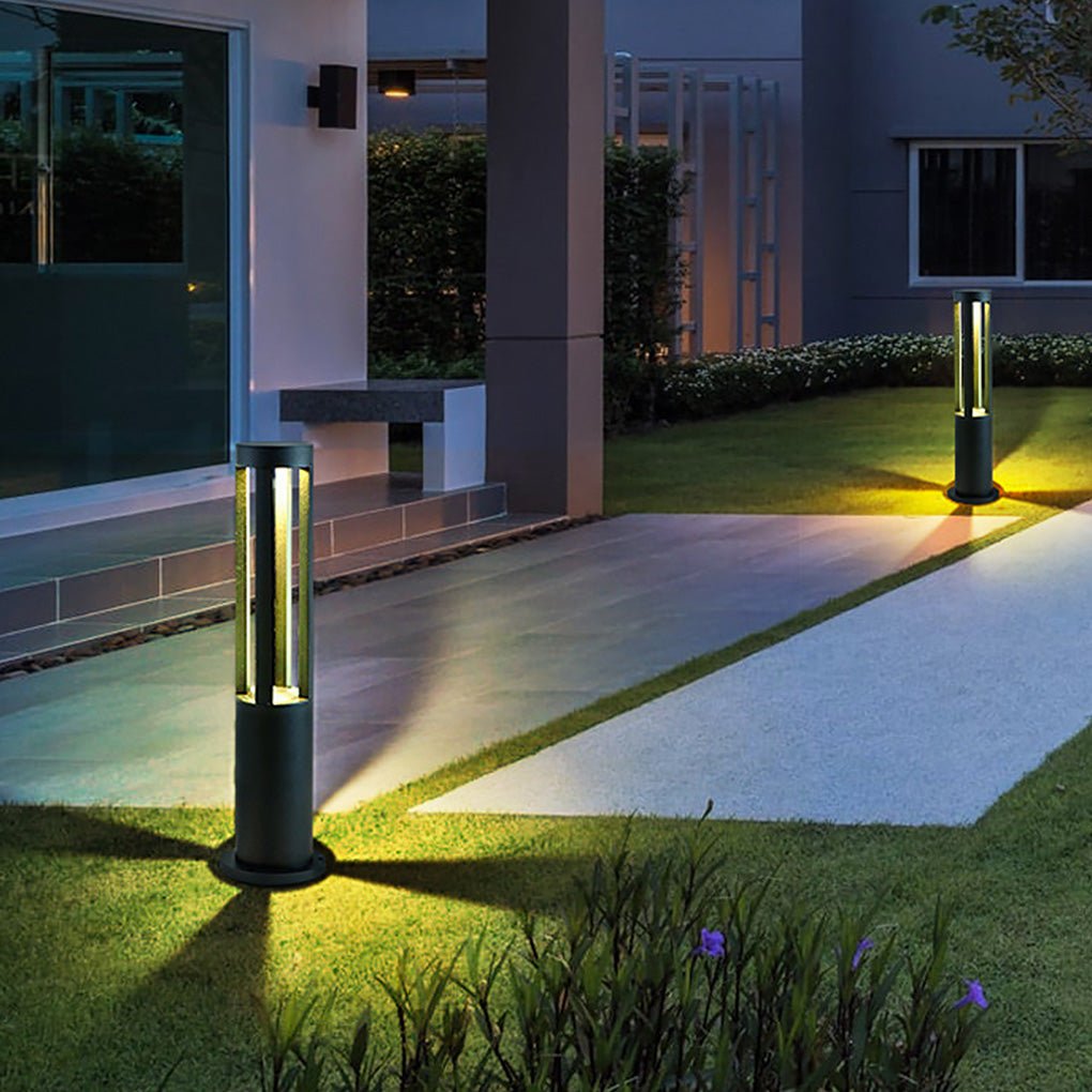 Modern Round Black LED Bollard Light Fixture for Outdoor Pathways
