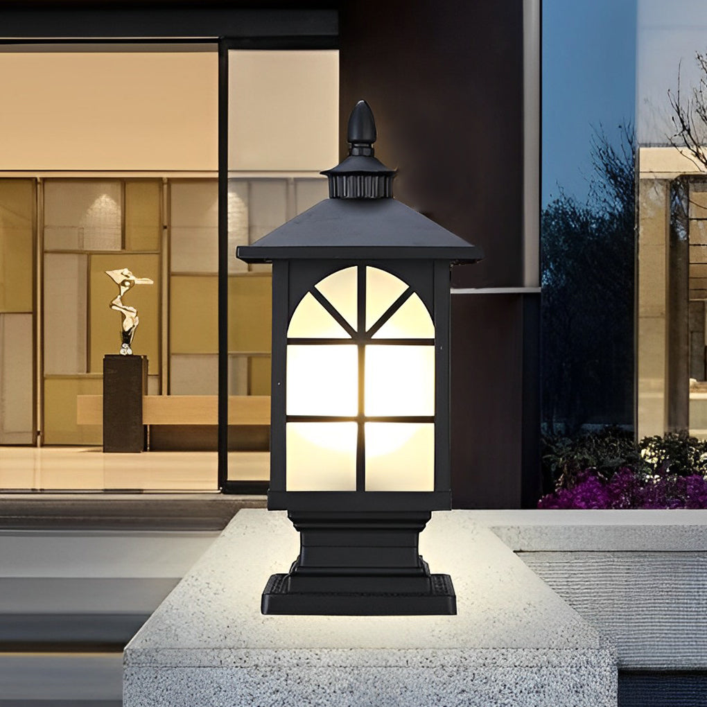 Retro Waterproof Outdoor Street Light Pillar in Black Metal for Patios