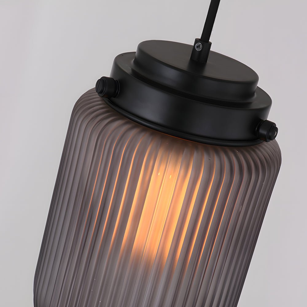 Modern Smoke Gray Ribbed Glass Pinecone Pendant Light for Home Décor