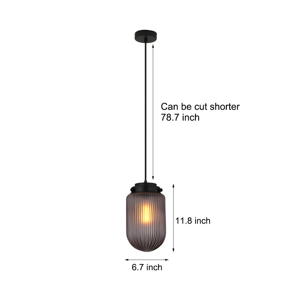 Smoke Gray Modern Ribbed Glass Pinecone Pendant Light for Dining Room