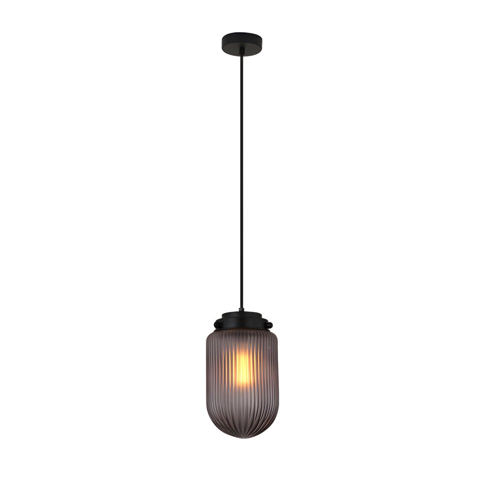 Modern Smoke Gray Ribbed Glass Pinecone Pendant Light for Home Décor