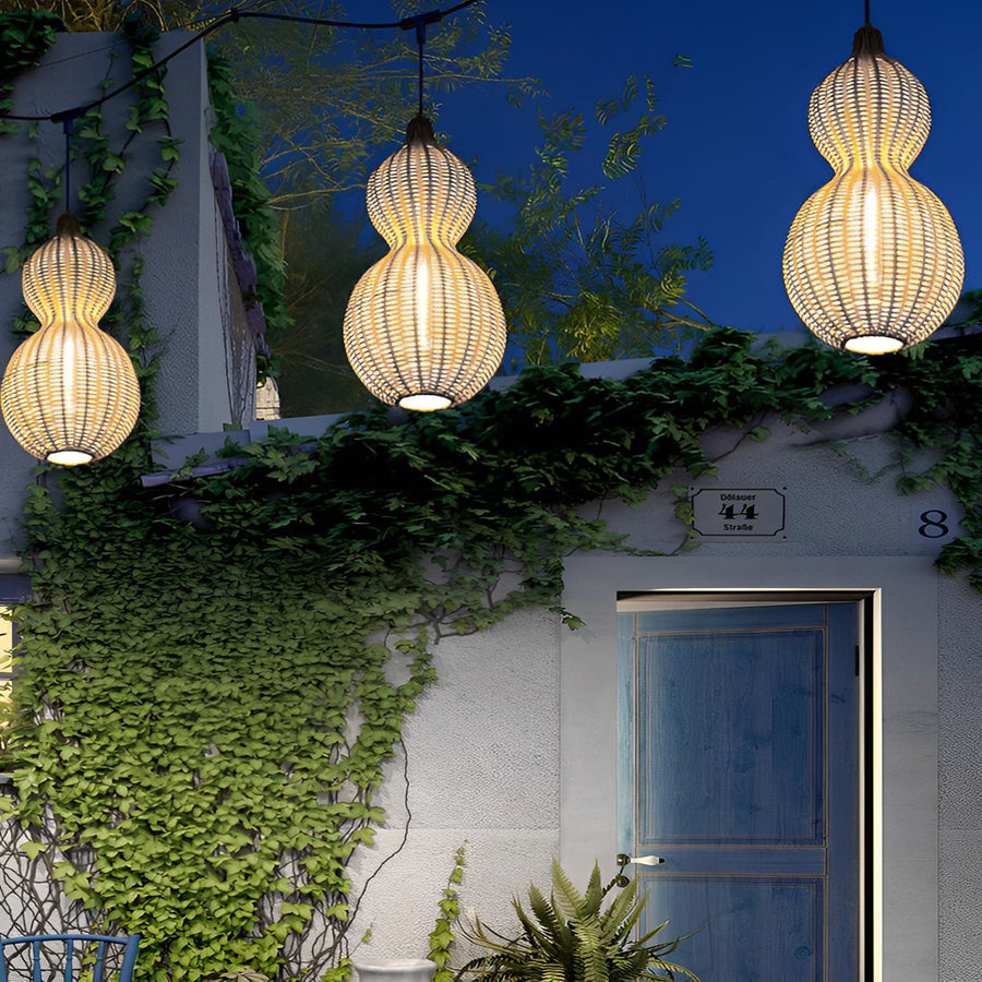 Bohemian Natural Rattan Gourd Pendant Light for Living Room Decor