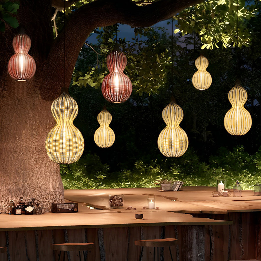 Bohemian Natural Rattan Gourd Pendant Light for Living Room Decor