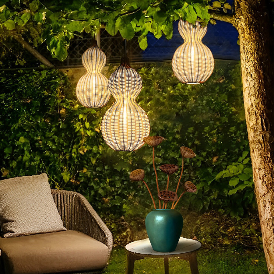 Bohemian Natural Rattan Gourd Pendant Light for Living Room Decor