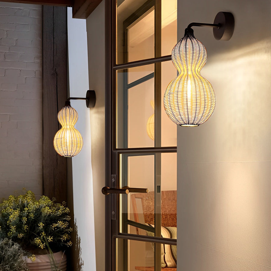 Bohemian Natural Rattan Gourd Pendant Light for Living Room Decor