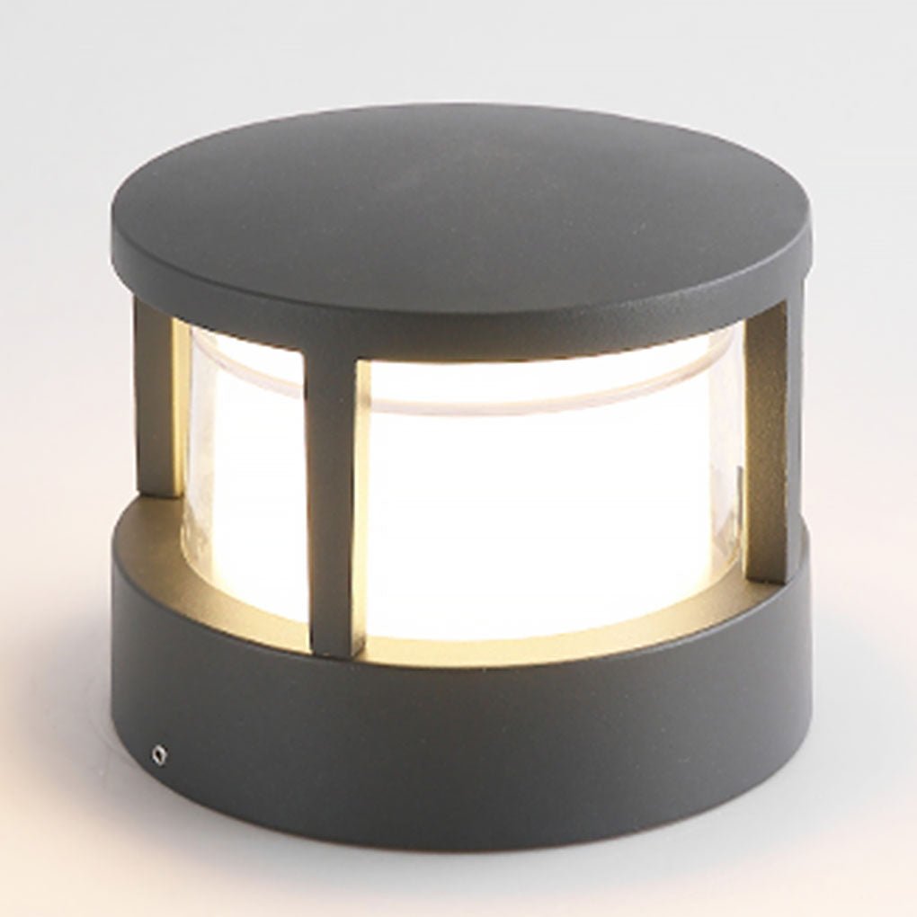 Sleek Black Modern Round Outdoor Post Light with Double-Layered Shade