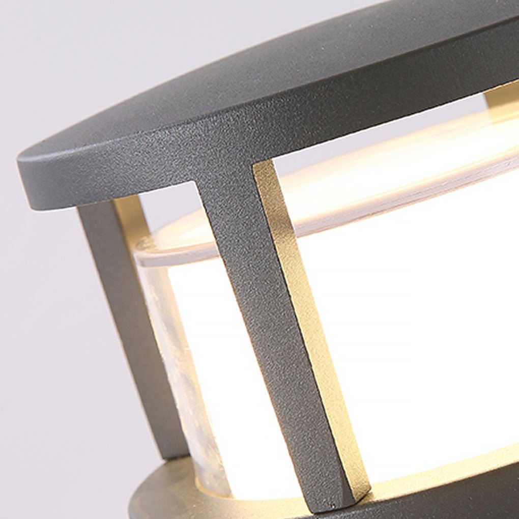 Sleek Black Modern Round Outdoor Post Light with Double-Layered Shade