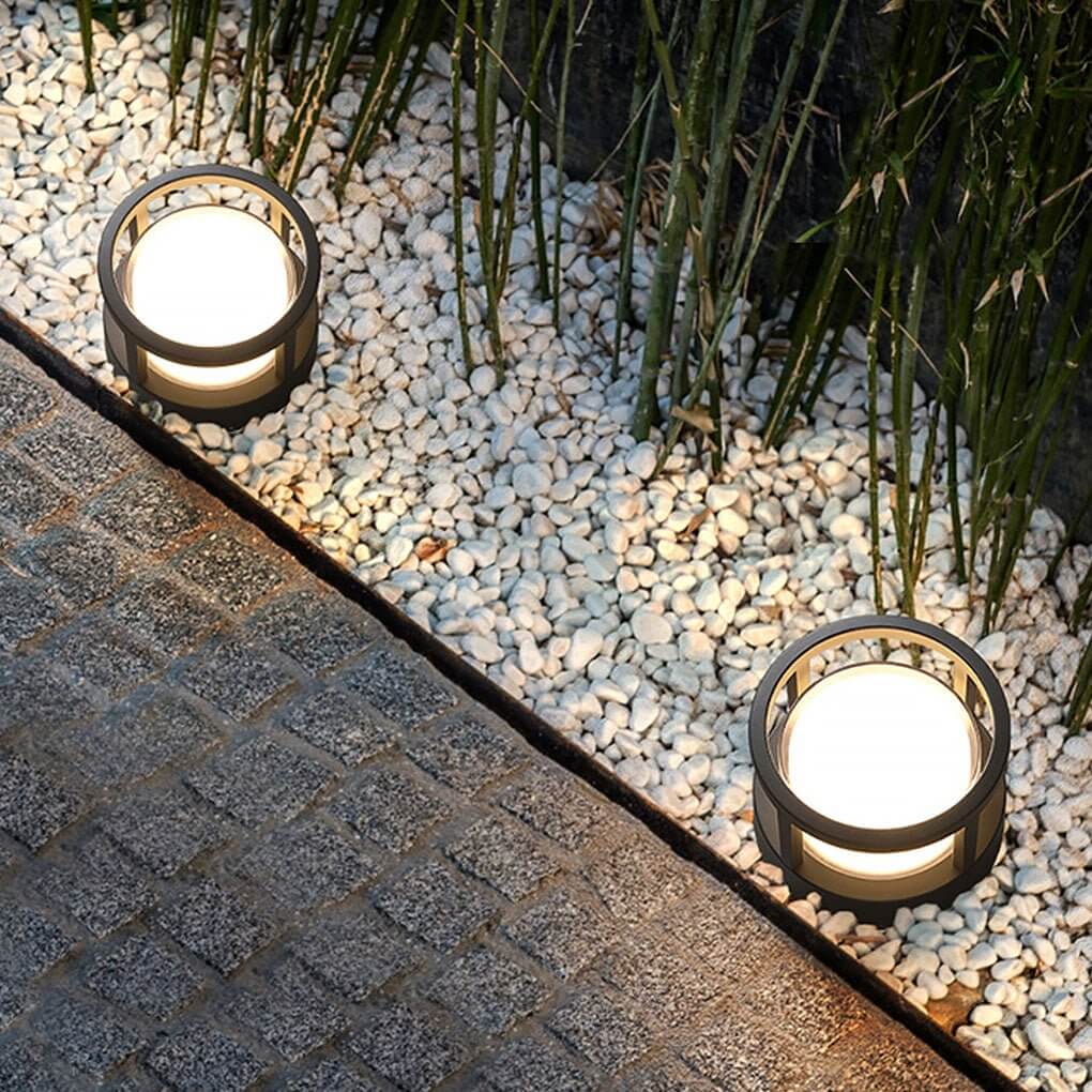 Modern Black Double-Layered Round Outdoor Post Light Fixture