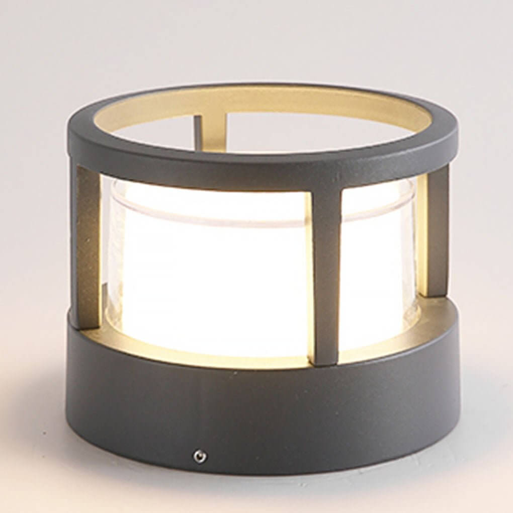 Sleek Black Modern Round Outdoor Post Light with Double-Layered Shade