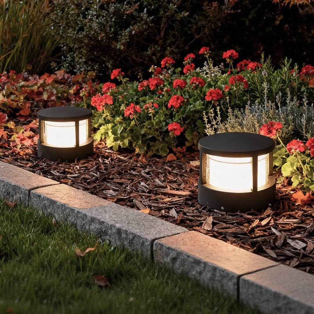 Modern Black Double-Layered Round Outdoor Post Light Fixture