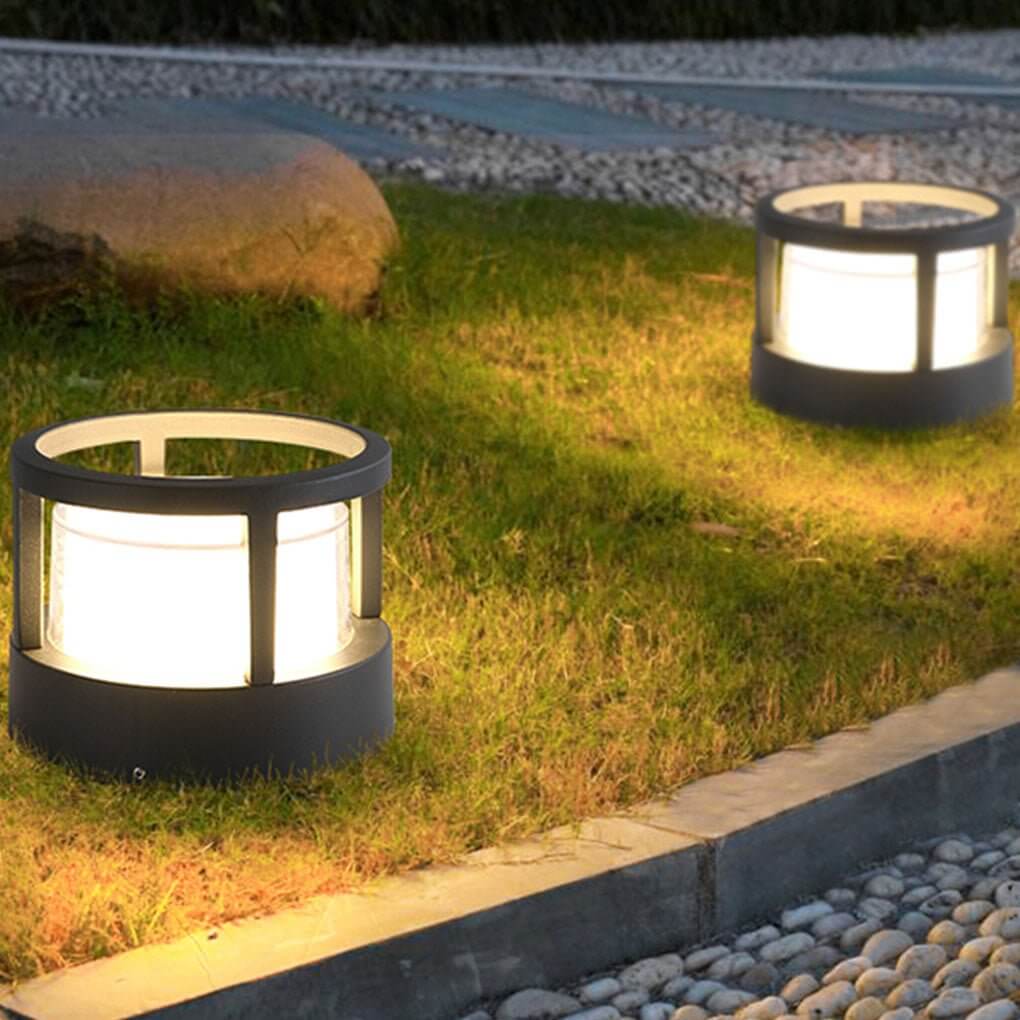 Modern Black Double-Layered Round Outdoor Post Light Fixture