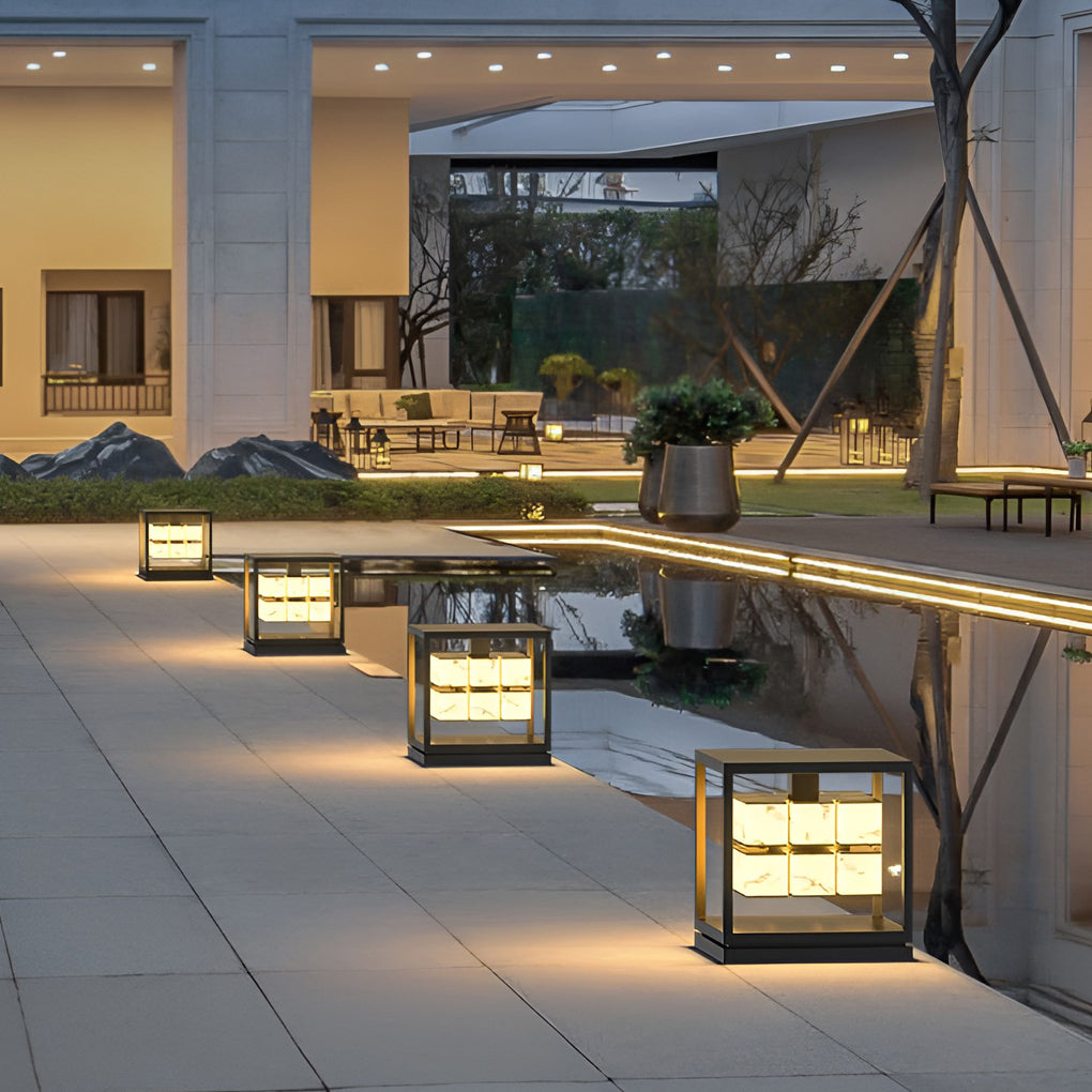 Stylish Square Metal Brick Pillar Solar Light - Waterproof Outdoor Lighting