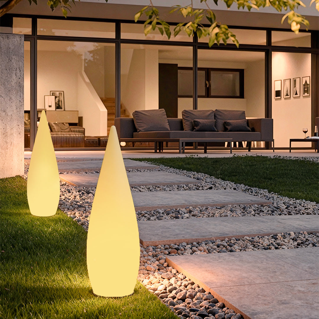 Contemporary Black Teardrop LED Outdoor Floor Lamp for Garden Pathway