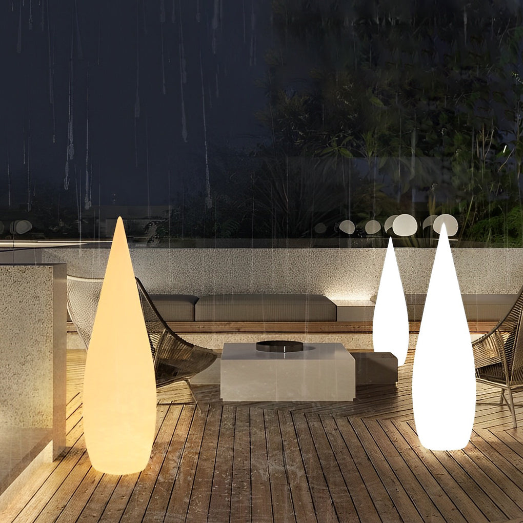 Contemporary Black Teardrop LED Outdoor Floor Lamp for Garden Pathway