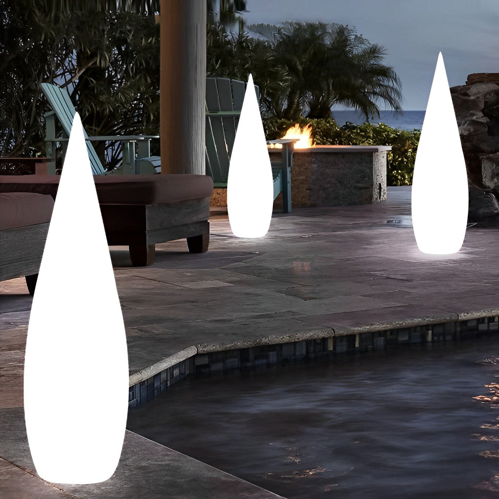 Contemporary Black Teardrop LED Outdoor Floor Lamp for Garden Pathway